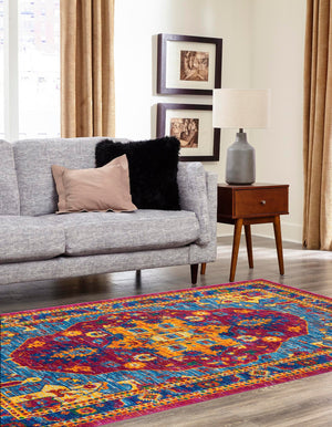 Pink Blue 4' 1 x 6' 1 Calypso Rectangle Area Rug 100% Polypropylene With Cotton Backing Colorful Vivid Traditional Design Carpet for Living Office Dining Rooms for Sale at Rug Engine