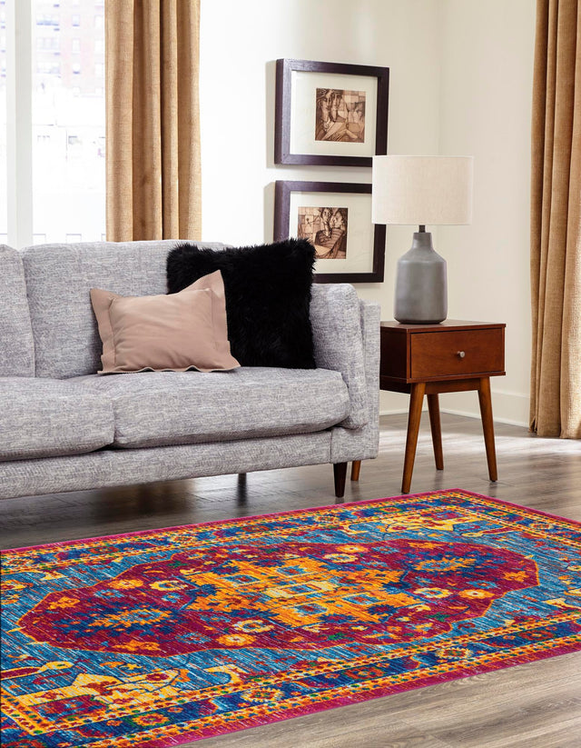 Pink Blue 4' 1 x 6' 1 Calypso Rectangle Area Rug 100% Polypropylene With Cotton Backing Colorful Vivid Traditional Design Carpet for Living Office Dining Rooms for Sale at Rug Engine