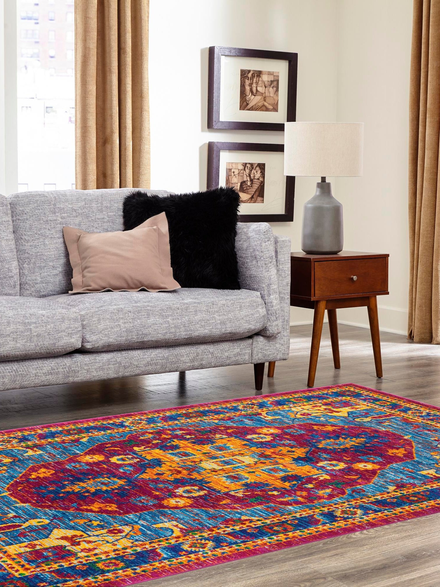 Pink Blue 5' 3 x 8' Calypso Rectangle Area Rug 100% Polypropylene With Cotton Backing Colorful Vivid Traditional Design Carpet for Living Office Dining Rooms for Sale at Rug Engine
