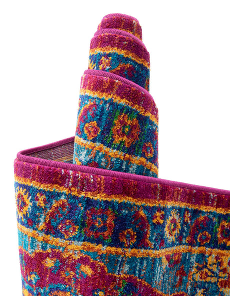 Pink Blue 9' x 12' Calypso Rectangle Area Rug 100% Polypropylene With Cotton Backing Colorful Vivid Traditional Design Carpet for Living Office Dining Rooms for Sale at Rug Engine
