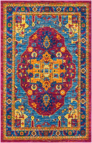 Pink Blue 5' 3 x 8' Calypso Rectangle Area Rug 100% Polypropylene With Cotton Backing Colorful Vivid Traditional Design Carpet for Living Office Dining Rooms for Sale at Rug Engine