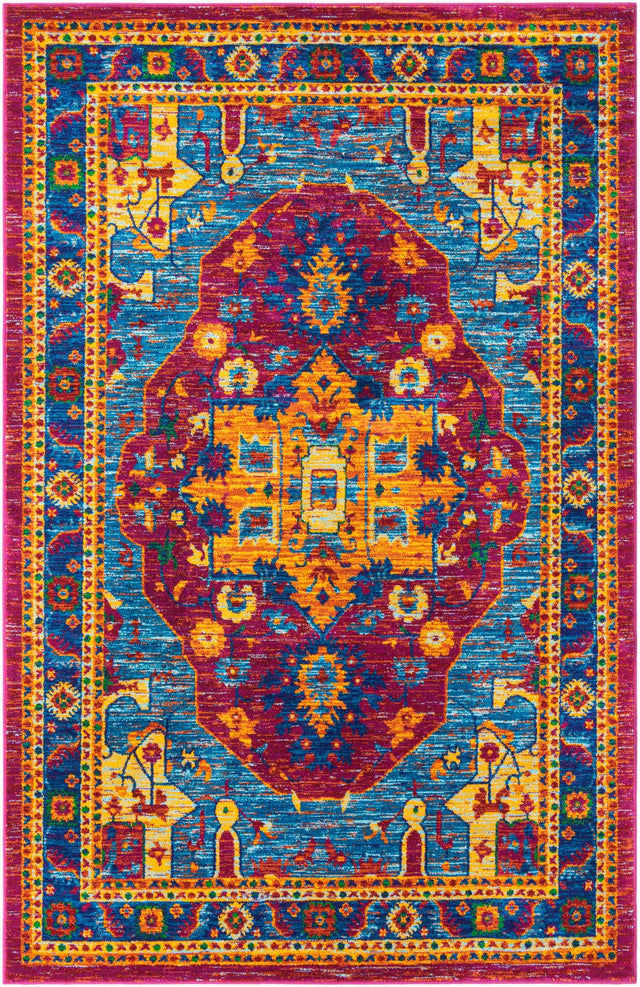 Pink Blue 5' 3 x 8' Calypso Rectangle Area Rug 100% Polypropylene With Cotton Backing Colorful Vivid Traditional Design Carpet for Living Office Dining Rooms for Sale at Rug Engine