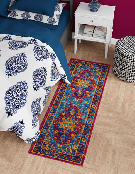Pink Blue 2' x 6' 1 Calypso Runner Area Rug 100% Polypropylene With Cotton Backing Colorful Vivid Traditional Design Carpet for Living Office Dining Rooms for Sale at Rug Engine