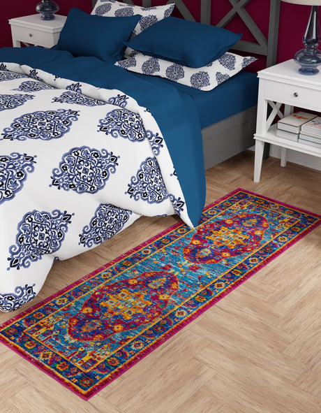 Pink Blue 2' x 6' 1 Calypso Runner Area Rug 100% Polypropylene With Cotton Backing Colorful Vivid Traditional Design Carpet for Living Office Dining Rooms for Sale at Rug Engine