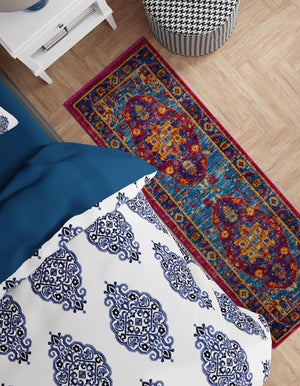 Pink Blue 2' 7 x 12' Calypso Runner Area Rug 100% Polypropylene With Cotton Backing Colorful Vivid Traditional Design Carpet for Living Office Dining Rooms for Sale at Rug Engine