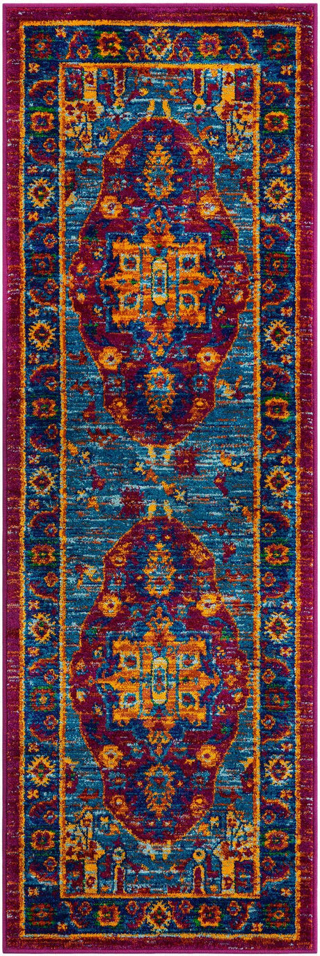 Pink Blue 2' x 6' 1 Calypso Runner Area Rug 100% Polypropylene With Cotton Backing Colorful Vivid Traditional Design Carpet for Living Office Dining Rooms for Sale at Rug Engine
