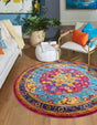 Pink Blue 4' 1 x 4' 1 Calypso Round Area Rug 100% Polypropylene With Cotton Backing Colorful Vivid Traditional Design Carpet for Living Office Dining Rooms for Sale at Rug Engine