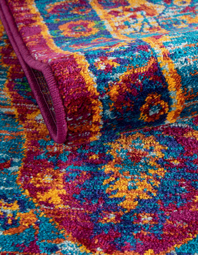 Pink Blue 7' 10 x 7' 10 Calypso Round Area Rug 100% Polypropylene With Cotton Backing Colorful Vivid Traditional Design Carpet for Living Office Dining Rooms for Sale at Rug Engine