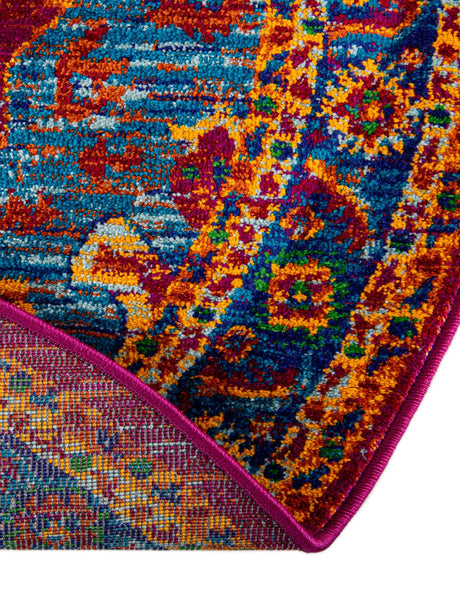 Pink Blue 7' 10 x 7' 10 Calypso Round Area Rug 100% Polypropylene With Cotton Backing Colorful Vivid Traditional Design Carpet for Living Office Dining Rooms for Sale at Rug Engine