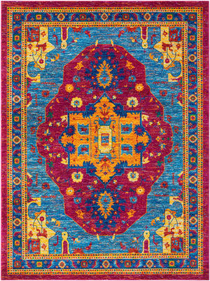 Pink Blue 9' x 12' Calypso Rectangle Area Rug 100% Polypropylene With Cotton Backing Colorful Vivid Traditional Design Carpet for Living Office Dining Rooms for Sale at Rug Engine