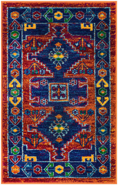 Rust Red Blue 2' x 3' 1 Calypso Rectangle Area Rug 100% Polypropylene With Cotton Backing Colorful Vivid Traditional Design Carpet for Living Office Dining Rooms for Sale at Rug Engine