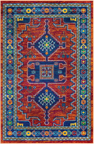 Rust Red Blue 5' 3 x 8' Calypso Rectangle Area Rug 100% Polypropylene With Cotton Backing Colorful Vivid Traditional Design Carpet for Living Office Dining Rooms for Sale at Rug Engine