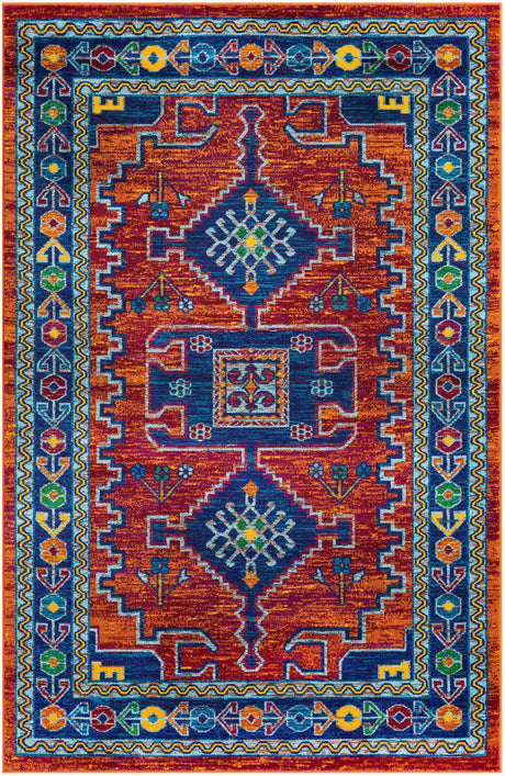 Rust Red Blue 5' 3 x 8' Calypso Rectangle Area Rug 100% Polypropylene With Cotton Backing Colorful Vivid Traditional Design Carpet for Living Office Dining Rooms for Sale at Rug Engine