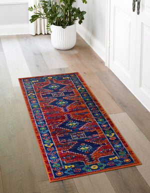 Rust Red Blue 2' x 6' 1 Calypso Runner Area Rug 100% Polypropylene With Cotton Backing Colorful Vivid Traditional Design Carpet for Living Office Dining Rooms for Sale at Rug Engine