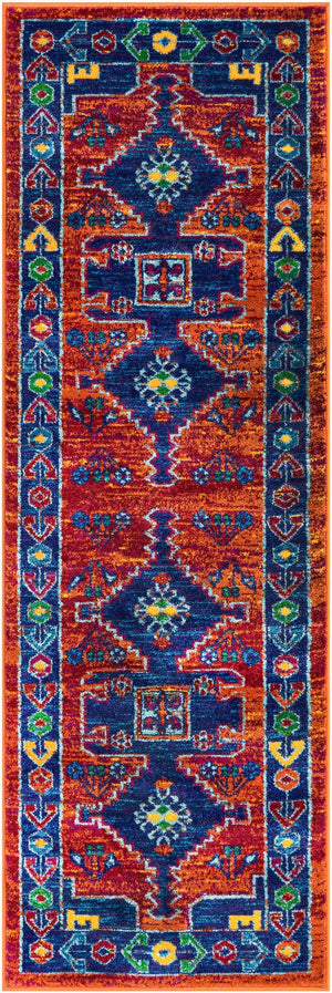 Rust Red Blue 2' x 6' 1 Calypso Runner Area Rug 100% Polypropylene With Cotton Backing Colorful Vivid Traditional Design Carpet for Living Office Dining Rooms for Sale at Rug Engine