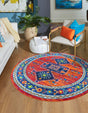 Rust Red Blue 4' 1 x 4' 1 Calypso Round Area Rug 100% Polypropylene With Cotton Backing Colorful Vivid Traditional Design Carpet for Living Office Dining Rooms for Sale at Rug Engine