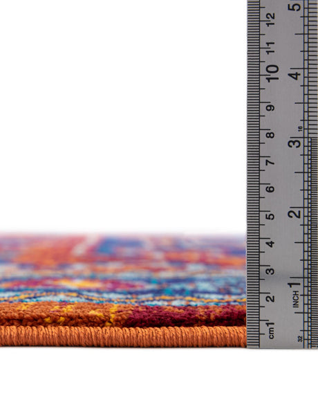 Rust Red Blue 7' 10 x 7' 10 Calypso Round Area Rug 100% Polypropylene With Cotton Backing Colorful Vivid Traditional Design Carpet for Living Office Dining Rooms for Sale at Rug Engine
