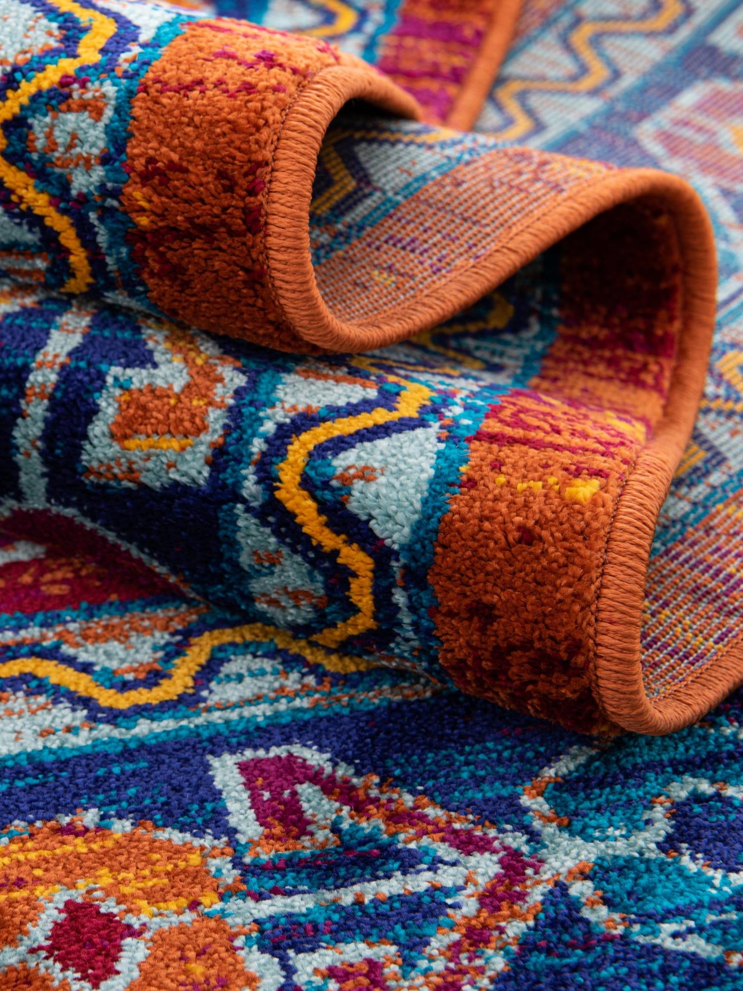 Rust Red Blue 4' 1 x 4' 1 Calypso Round Area Rug 100% Polypropylene With Cotton Backing Colorful Vivid Traditional Design Carpet for Living Office Dining Rooms for Sale at Rug Engine