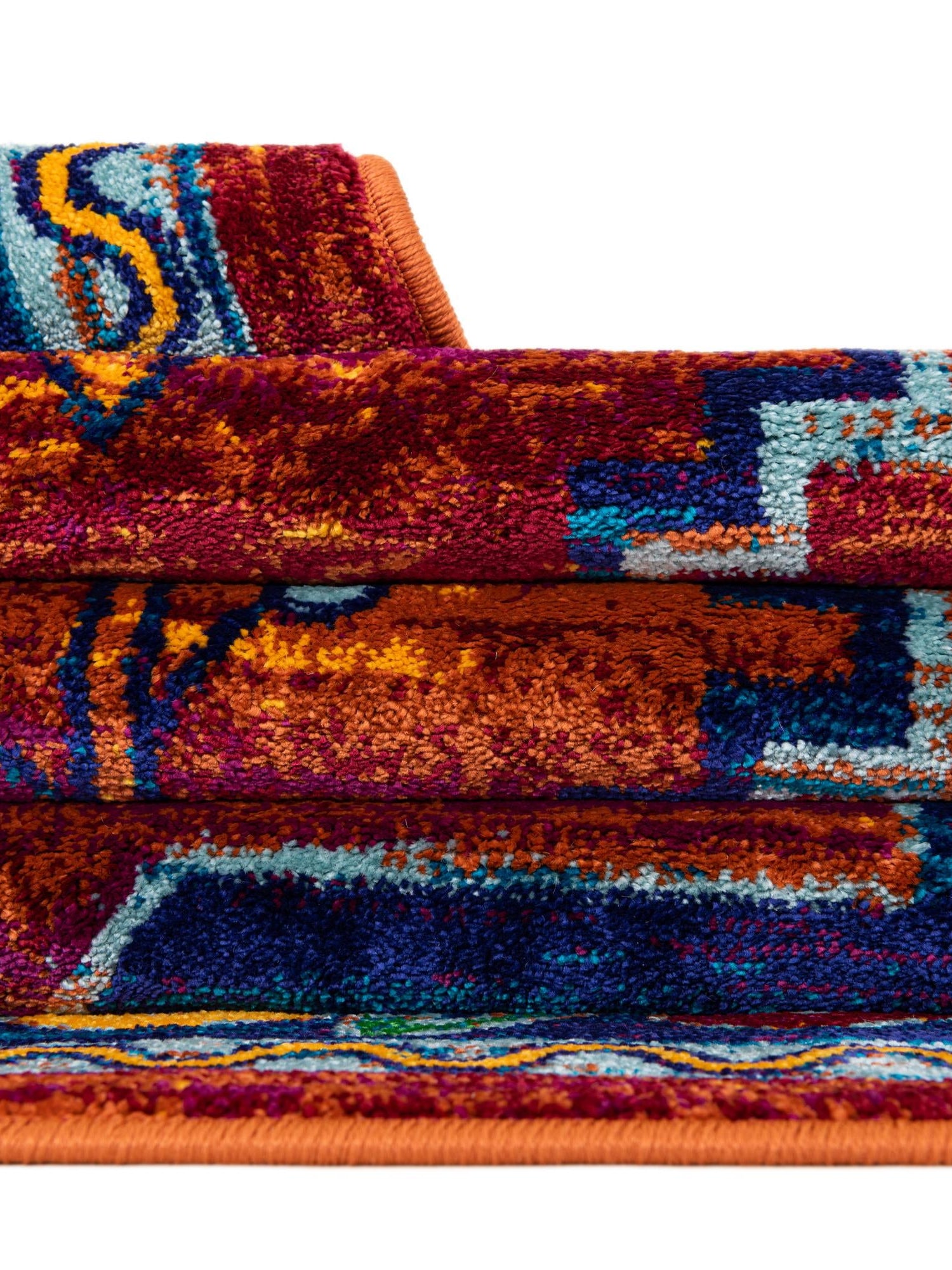 Rust Red Blue 4' 1 x 4' 1 Calypso Round Area Rug 100% Polypropylene With Cotton Backing Colorful Vivid Traditional Design Carpet for Living Office Dining Rooms for Sale at Rug Engine