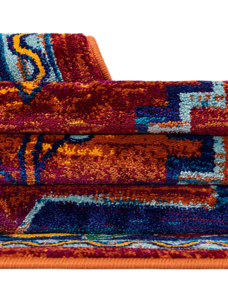 Rust Red Blue 4' 1 x 4' 1 Calypso Round Area Rug 100% Polypropylene With Cotton Backing Colorful Vivid Traditional Design Carpet for Living Office Dining Rooms for Sale at Rug Engine