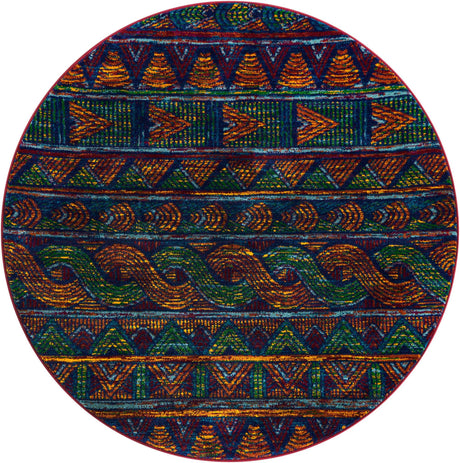 Multicolor 4' 1 x 4' 1 Calypso Round Area Rug 100% Polypropylene With Cotton Backing Colorful Vivid Traditional Design Carpet for Living Office Dining Rooms for Sale at Rug Engine