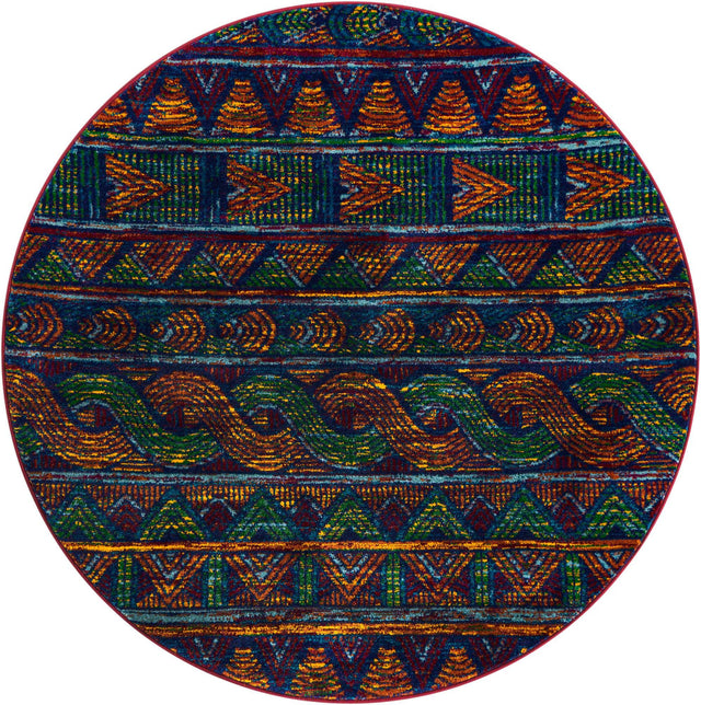 Multicolor 4' 1 x 4' 1 Calypso Round Area Rug 100% Polypropylene With Cotton Backing Colorful Vivid Traditional Design Carpet for Living Office Dining Rooms for Sale at Rug Engine