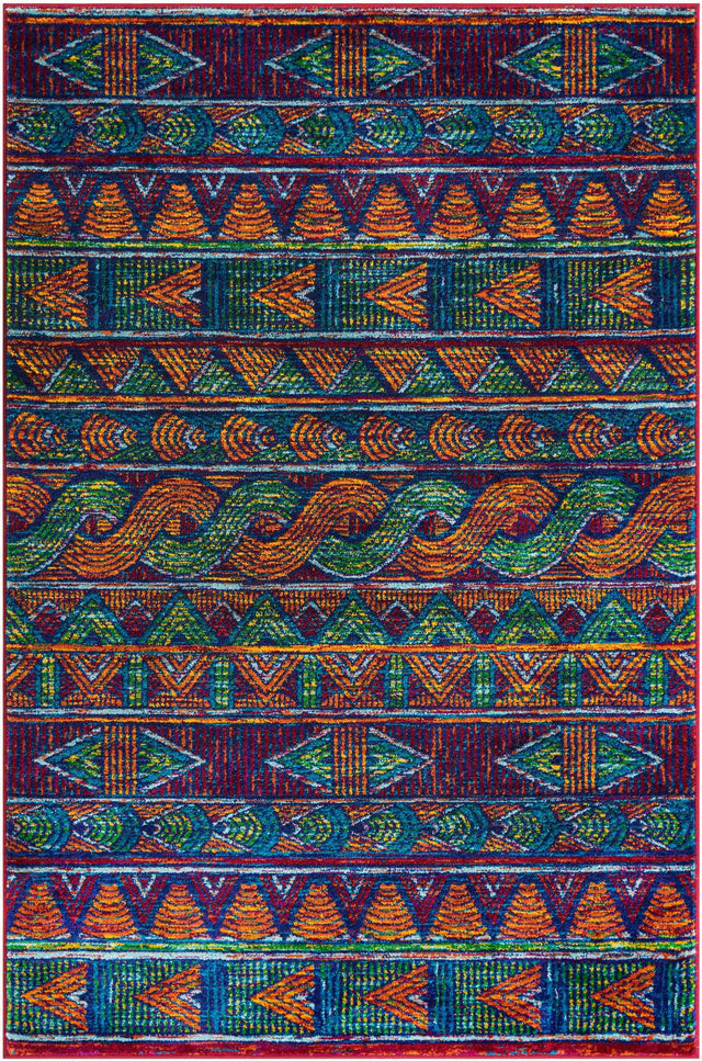 Multicolor 4' 1 x 6' 1 Calypso Rectangle Area Rug 100% Polypropylene With Cotton Backing Colorful Vivid Traditional Design Carpet for Living Office Dining Rooms for Sale at Rug Engine