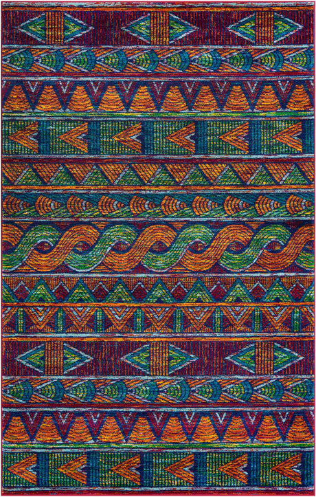 Multicolor 5' 3 x 8' Calypso Rectangle Area Rug 100% Polypropylene With Cotton Backing Colorful Vivid Traditional Design Carpet for Living Office Dining Rooms for Sale at Rug Engine