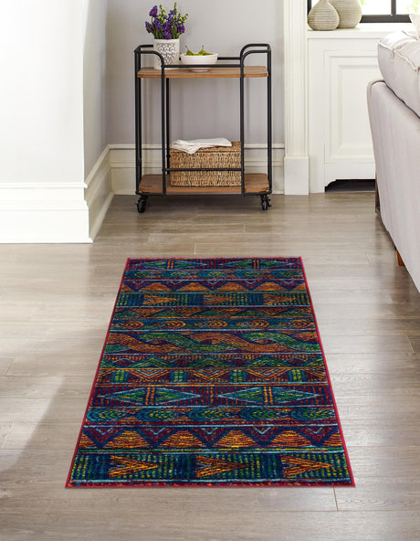 Multicolor 2' 7 x 12' Calypso Runner Area Rug 100% Polypropylene With Cotton Backing Colorful Vivid Traditional Design Carpet for Living Office Dining Rooms for Sale at Rug Engine