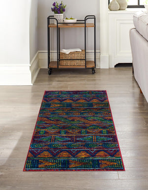 Multicolor 2' x 6' 1 Calypso Runner Area Rug 100% Polypropylene With Cotton Backing Colorful Vivid Traditional Design Carpet for Living Office Dining Rooms for Sale at Rug Engine