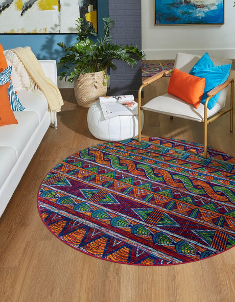 Multicolor 4' 1 x 4' 1 Calypso Round Area Rug 100% Polypropylene With Cotton Backing Colorful Vivid Traditional Design Carpet for Living Office Dining Rooms for Sale at Rug Engine