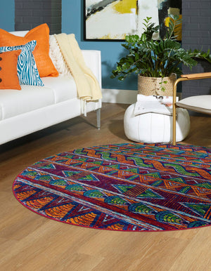 Multicolor 4' 1 x 4' 1 Calypso Round Area Rug 100% Polypropylene With Cotton Backing Colorful Vivid Traditional Design Carpet for Living Office Dining Rooms for Sale at Rug Engine