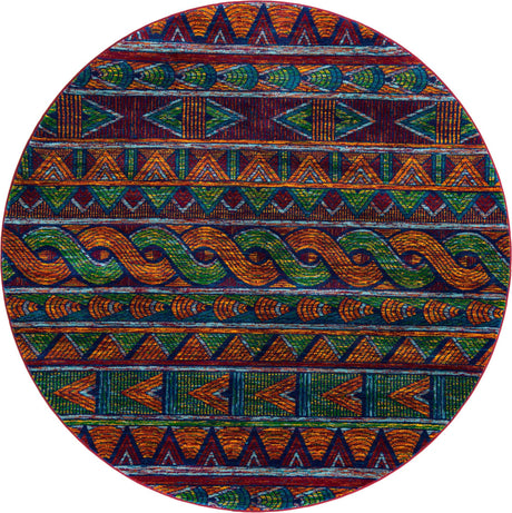 Multicolor 7' 10 x 7' 10 Calypso Round Area Rug 100% Polypropylene With Cotton Backing Colorful Vivid Traditional Design Carpet for Living Office Dining Rooms for Sale at Rug Engine