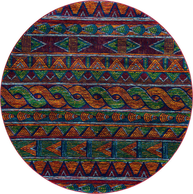 Multicolor 7' 10 x 7' 10 Calypso Round Area Rug 100% Polypropylene With Cotton Backing Colorful Vivid Traditional Design Carpet for Living Office Dining Rooms for Sale at Rug Engine