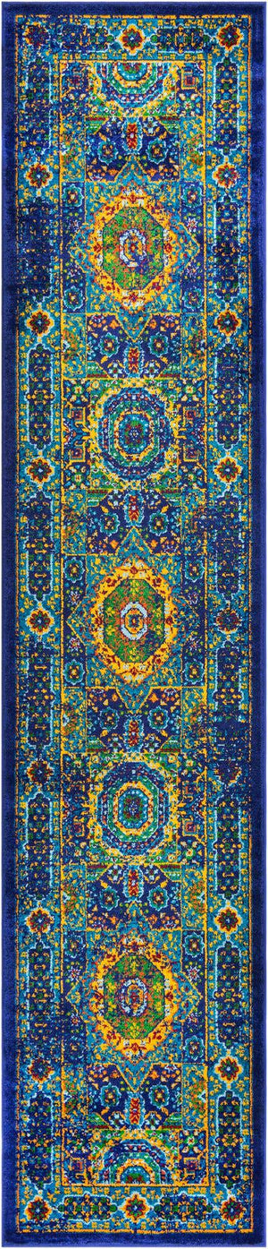 Navy Blue 2' 7 x 12' Calypso Runner Area Rug 100% Polypropylene With Cotton Backing Colorful Vivid Traditional Design Carpet for Living Office Dining Rooms for Sale at Rug Engine
