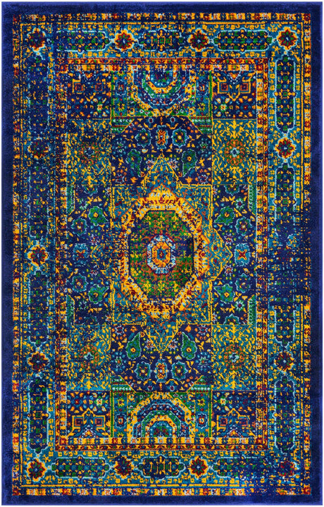 Navy Blue 4' 1 x 6' 1 Calypso Rectangle Area Rug 100% Polypropylene With Cotton Backing Colorful Vivid Traditional Design Carpet for Living Office Dining Rooms for Sale at Rug Engine