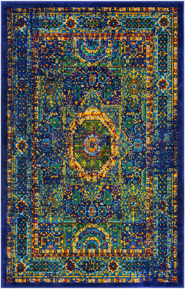 Navy Blue 4' 1 x 6' 1 Calypso Rectangle Area Rug 100% Polypropylene With Cotton Backing Colorful Vivid Traditional Design Carpet for Living Office Dining Rooms for Sale at Rug Engine