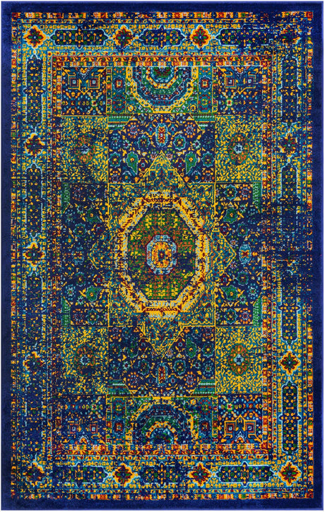 Navy Blue 5' 3 x 8' Calypso Rectangle Area Rug 100% Polypropylene With Cotton Backing Colorful Vivid Traditional Design Carpet for Living Office Dining Rooms for Sale at Rug Engine