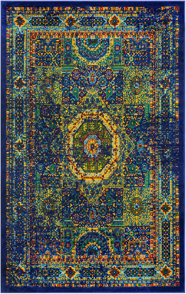 Navy Blue 5' 3 x 8' Calypso Rectangle Area Rug 100% Polypropylene With Cotton Backing Colorful Vivid Traditional Design Carpet for Living Office Dining Rooms for Sale at Rug Engine