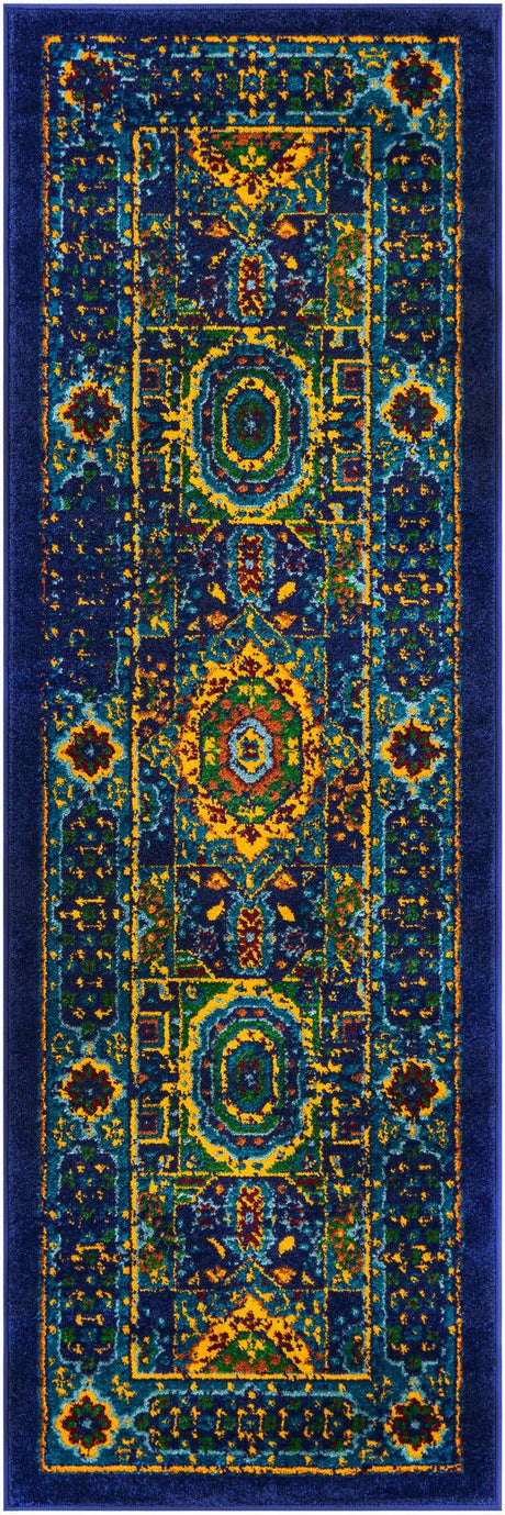 Navy Blue 2' x 6' 1 Calypso Runner Area Rug 100% Polypropylene With Cotton Backing Colorful Vivid Traditional Design Carpet for Living Office Dining Rooms for Sale at Rug Engine