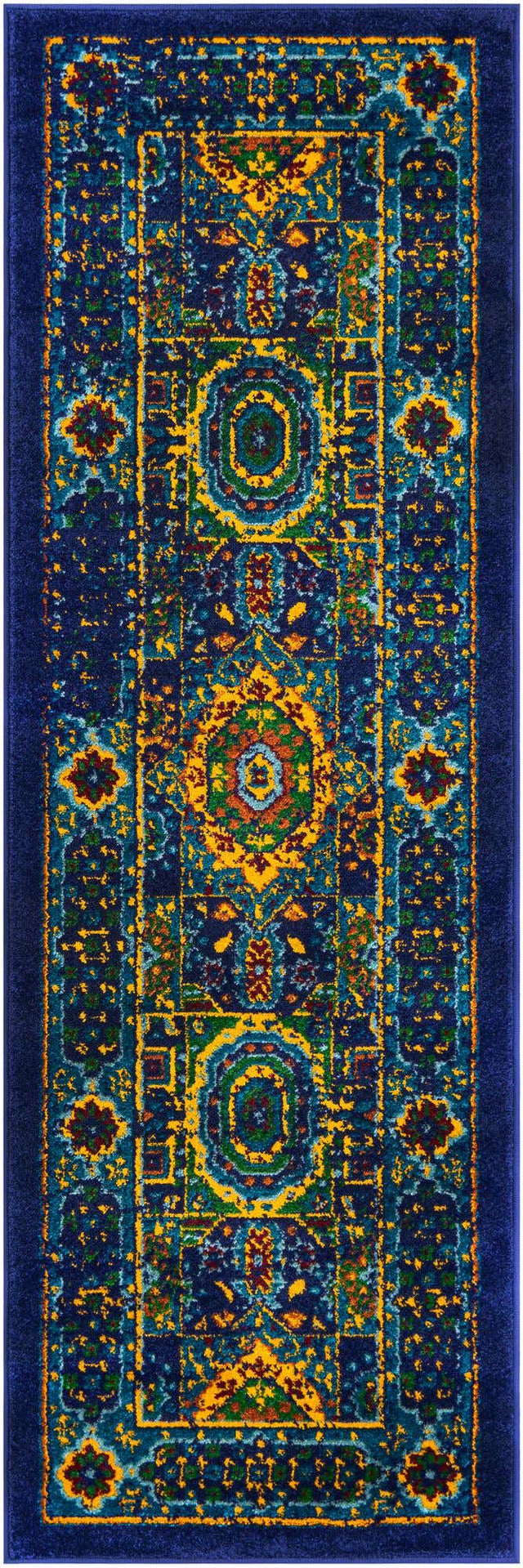 Navy Blue 2' x 6' 1 Calypso Runner Area Rug 100% Polypropylene With Cotton Backing Colorful Vivid Traditional Design Carpet for Living Office Dining Rooms for Sale at Rug Engine