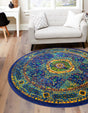 Navy Blue 4' 1 x 4' 1 Calypso Round Area Rug 100% Polypropylene With Cotton Backing Colorful Vivid Traditional Design Carpet for Living Office Dining Rooms for Sale at Rug Engine