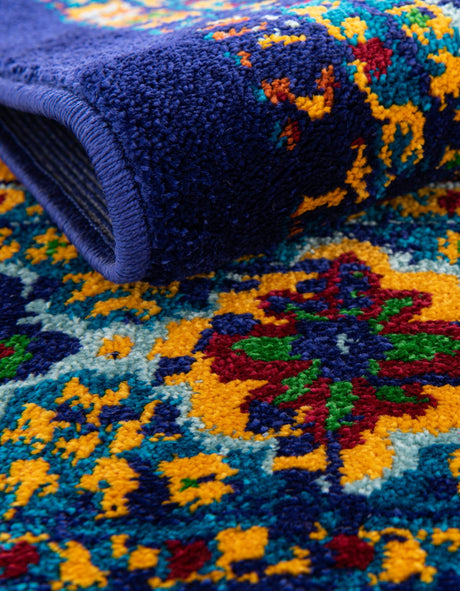 Navy Blue 7' 10 x 7' 10 Calypso Round Area Rug 100% Polypropylene With Cotton Backing Colorful Vivid Traditional Design Carpet for Living Office Dining Rooms for Sale at Rug Engine