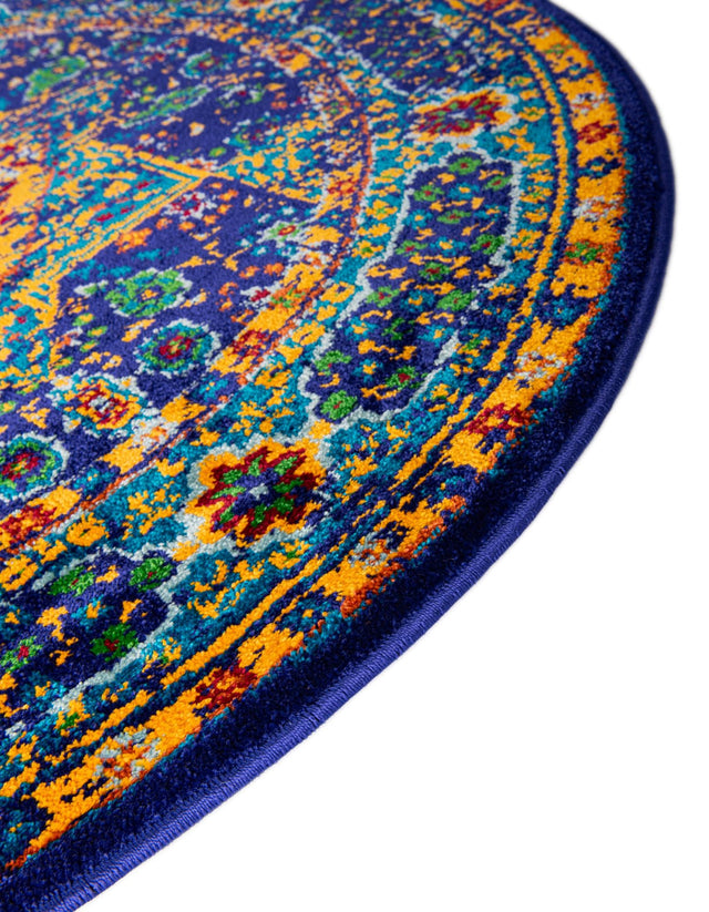 Navy Blue 7' 10 x 7' 10 Calypso Round Area Rug 100% Polypropylene With Cotton Backing Colorful Vivid Traditional Design Carpet for Living Office Dining Rooms for Sale at Rug Engine
