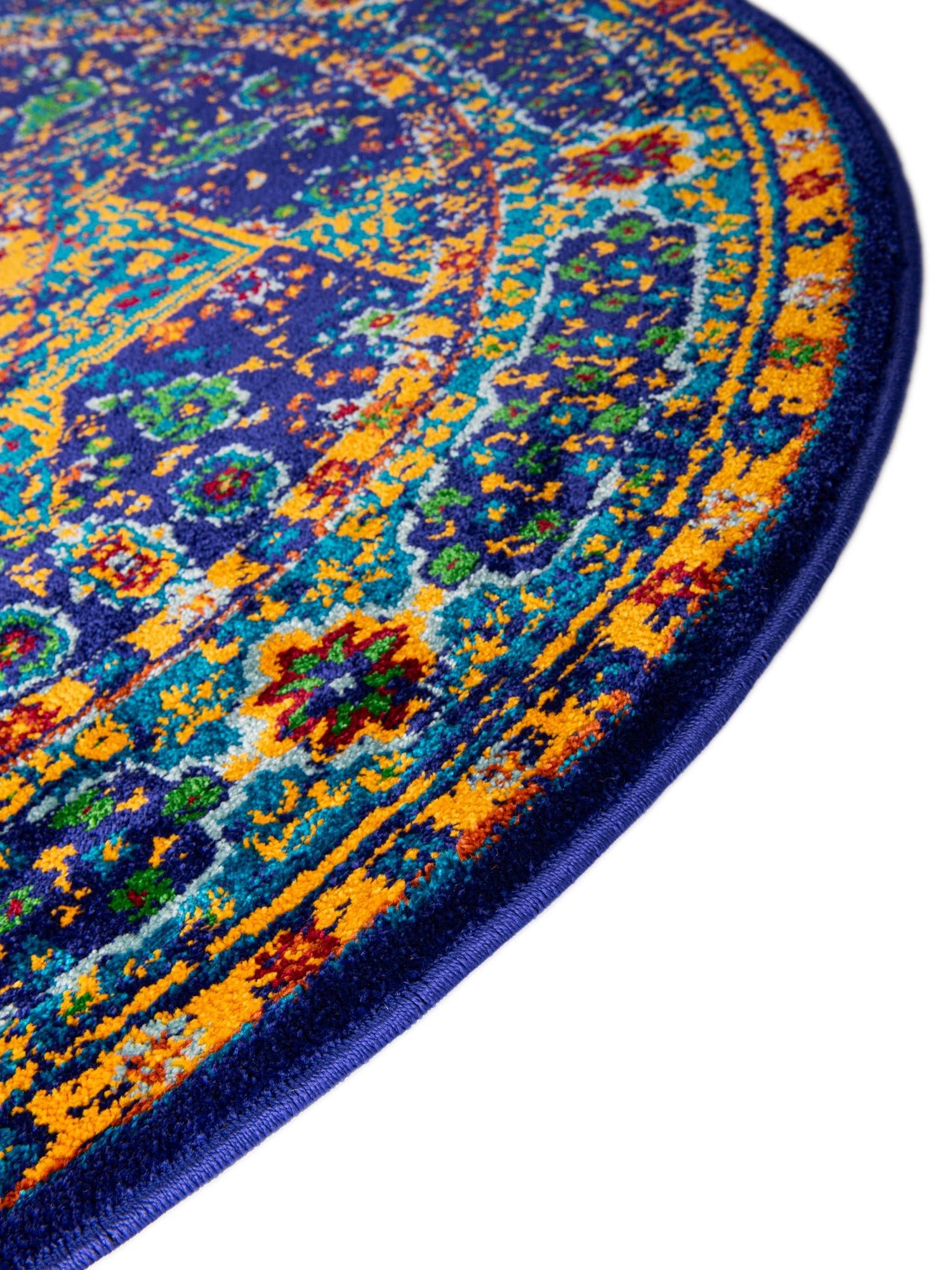 Navy Blue 4' 1 x 4' 1 Calypso Round Area Rug 100% Polypropylene With Cotton Backing Colorful Vivid Traditional Design Carpet for Living Office Dining Rooms for Sale at Rug Engine