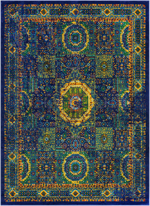 Navy Blue 9' x 12' Calypso Rectangle Area Rug 100% Polypropylene With Cotton Backing Colorful Vivid Traditional Design Carpet for Living Office Dining Rooms for Sale at Rug Engine