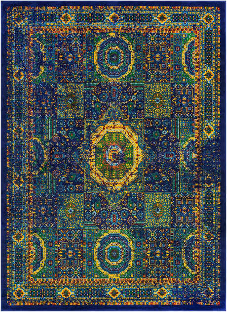 Navy Blue 9' x 12' Calypso Rectangle Area Rug 100% Polypropylene With Cotton Backing Colorful Vivid Traditional Design Carpet for Living Office Dining Rooms for Sale at Rug Engine