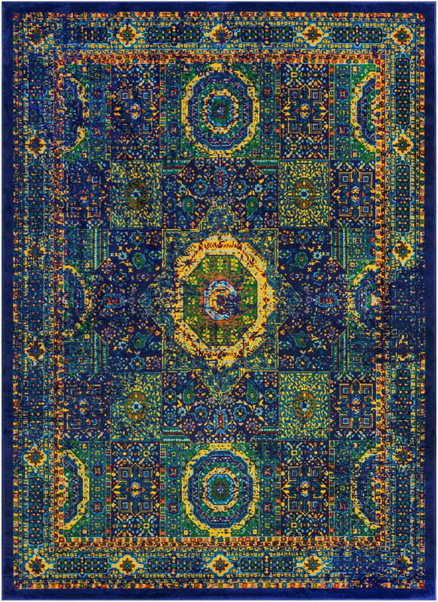 Navy Blue 9' x 12' Calypso Rectangle Area Rug 100% Polypropylene With Cotton Backing Colorful Vivid Traditional Design Carpet for Living Office Dining Rooms for Sale at Rug Engine