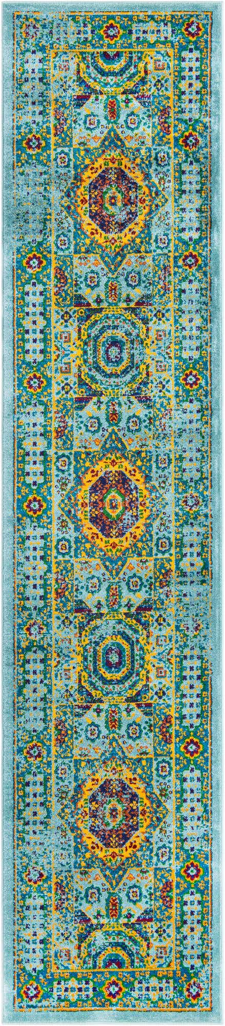 Aqua 2' 7 x 12' Calypso Runner Area Rug 100% Polypropylene With Cotton Backing Colorful Vivid Traditional Design Carpet for Living Office Dining Rooms for Sale at Rug Engine