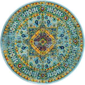Aqua 4' 1 x 4' 1 Calypso Round Area Rug 100% Polypropylene With Cotton Backing Colorful Vivid Traditional Design Carpet for Living Office Dining Rooms for Sale at Rug Engine